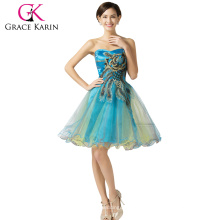 Grace Karin bretelles turquoise foncée Robe de soirée Tulle Peacock CL007541-6